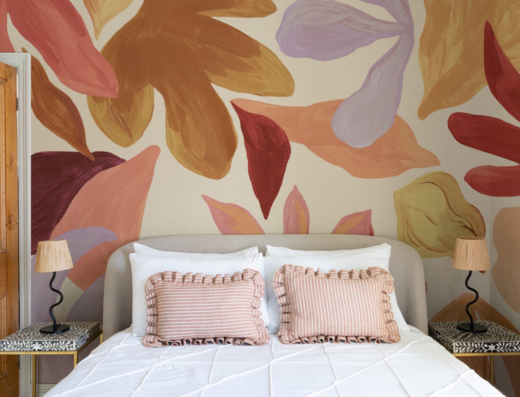 Multicolor Botanical Abstract Leaf Pattern Wall Mural