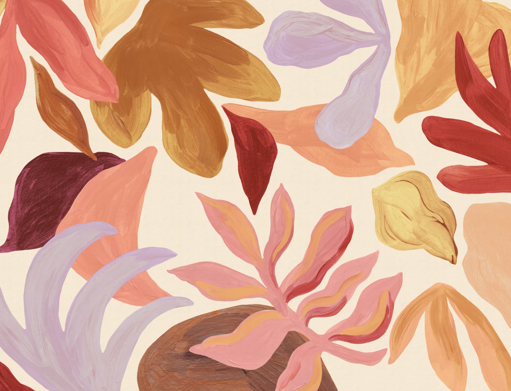 Multicolor Botanical Abstract Leaf Pattern Wall Mural