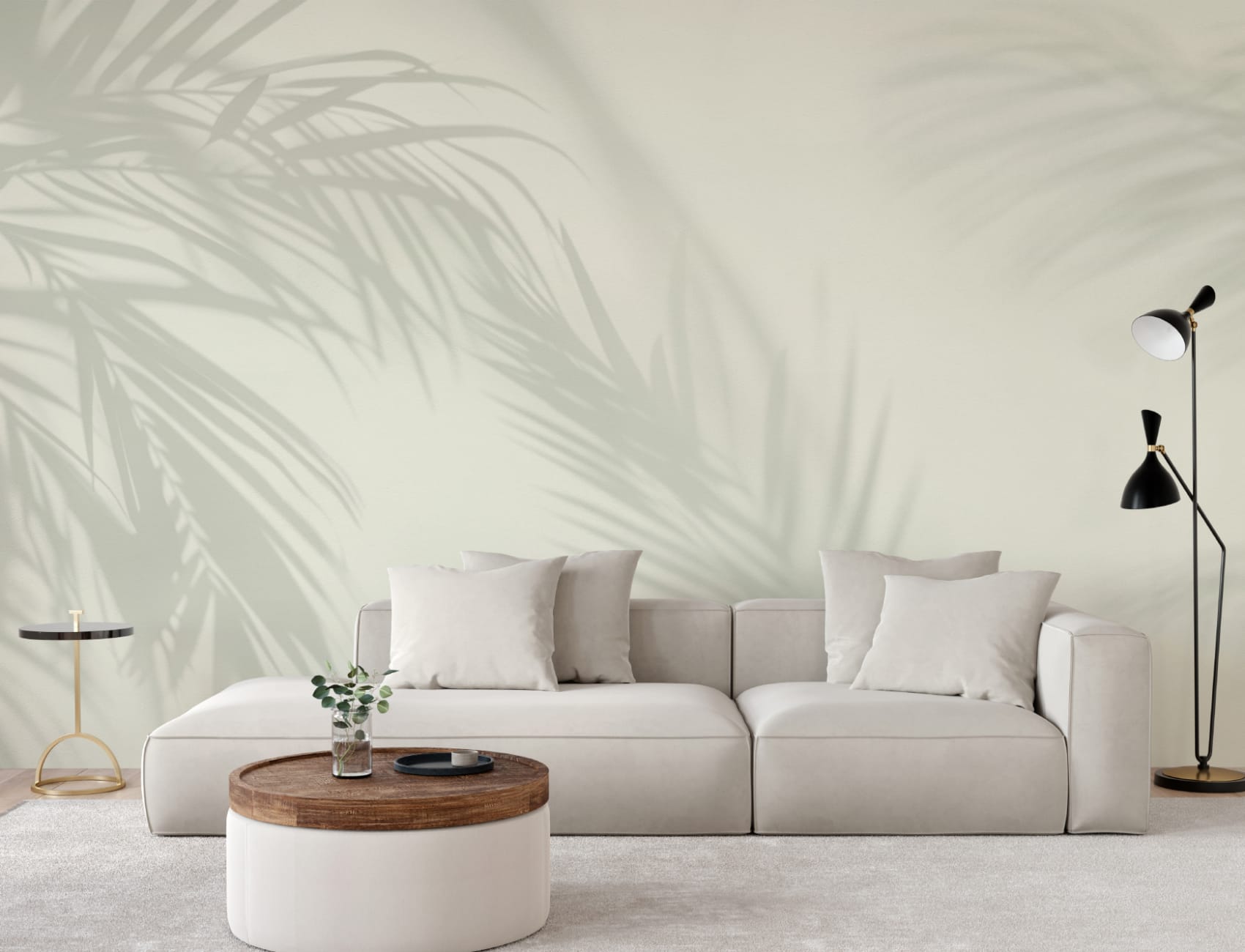 Mural de papel pintado con sombra de hoja de palmera verde claro