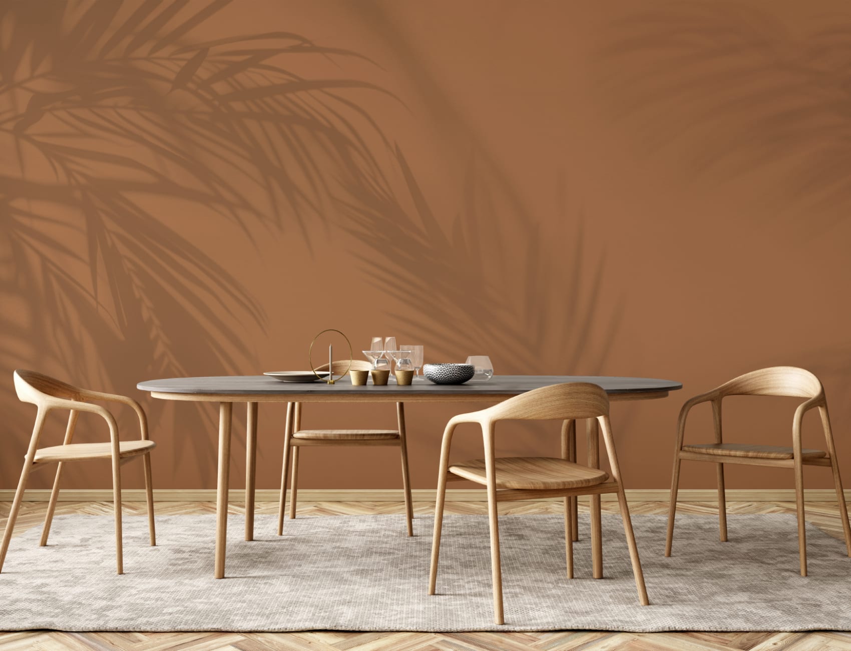 Terracotta Palm Leaf Shadow Mural