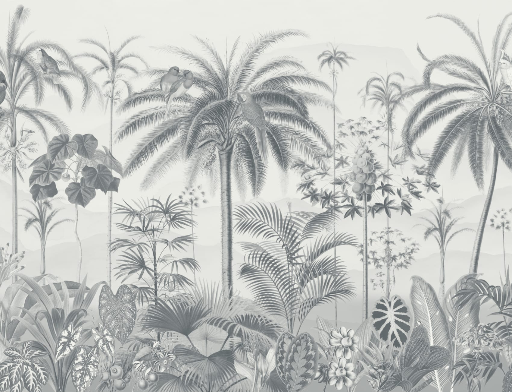 Carta da parati botanica tropicale illustrata in blu