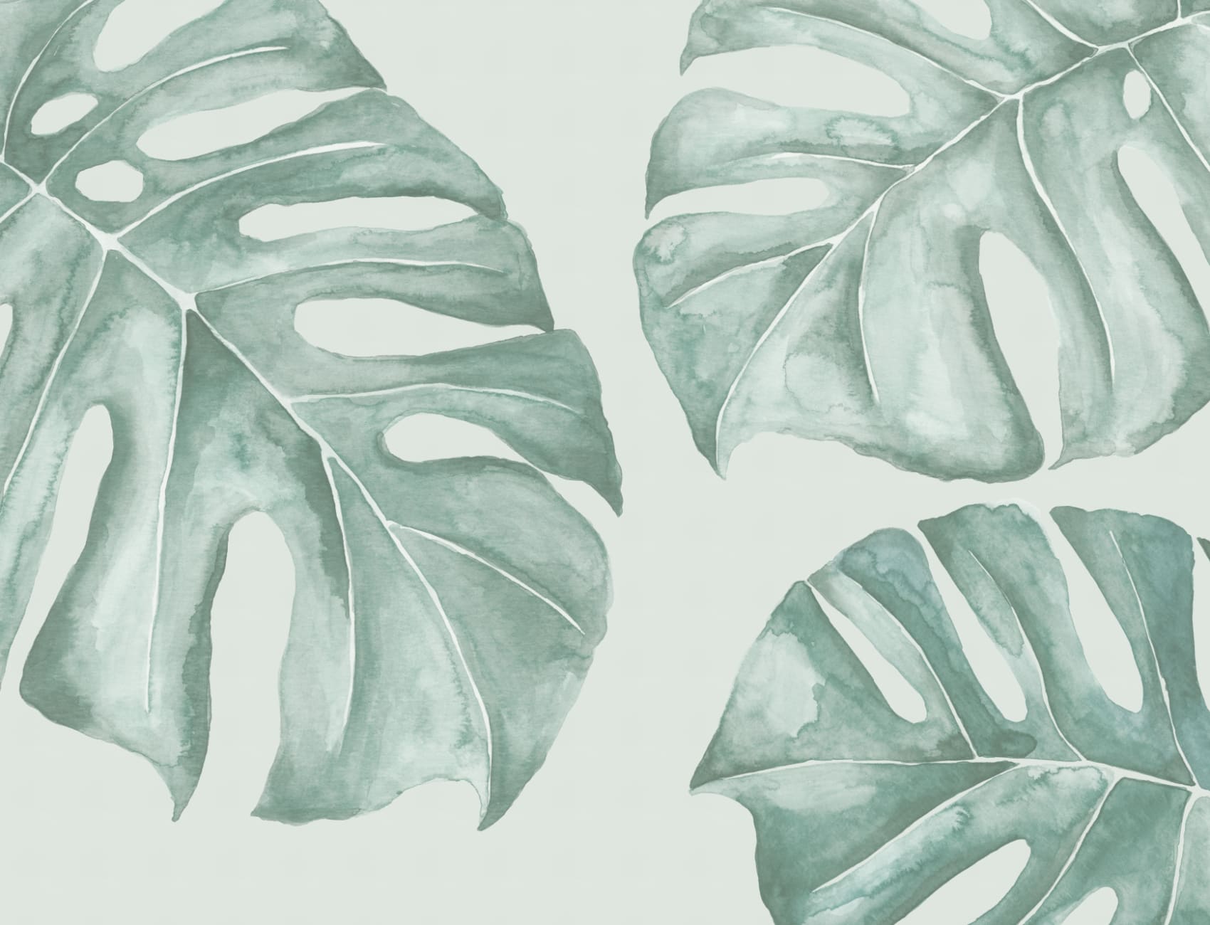 Green Watercolor Monstera Leaf Mural