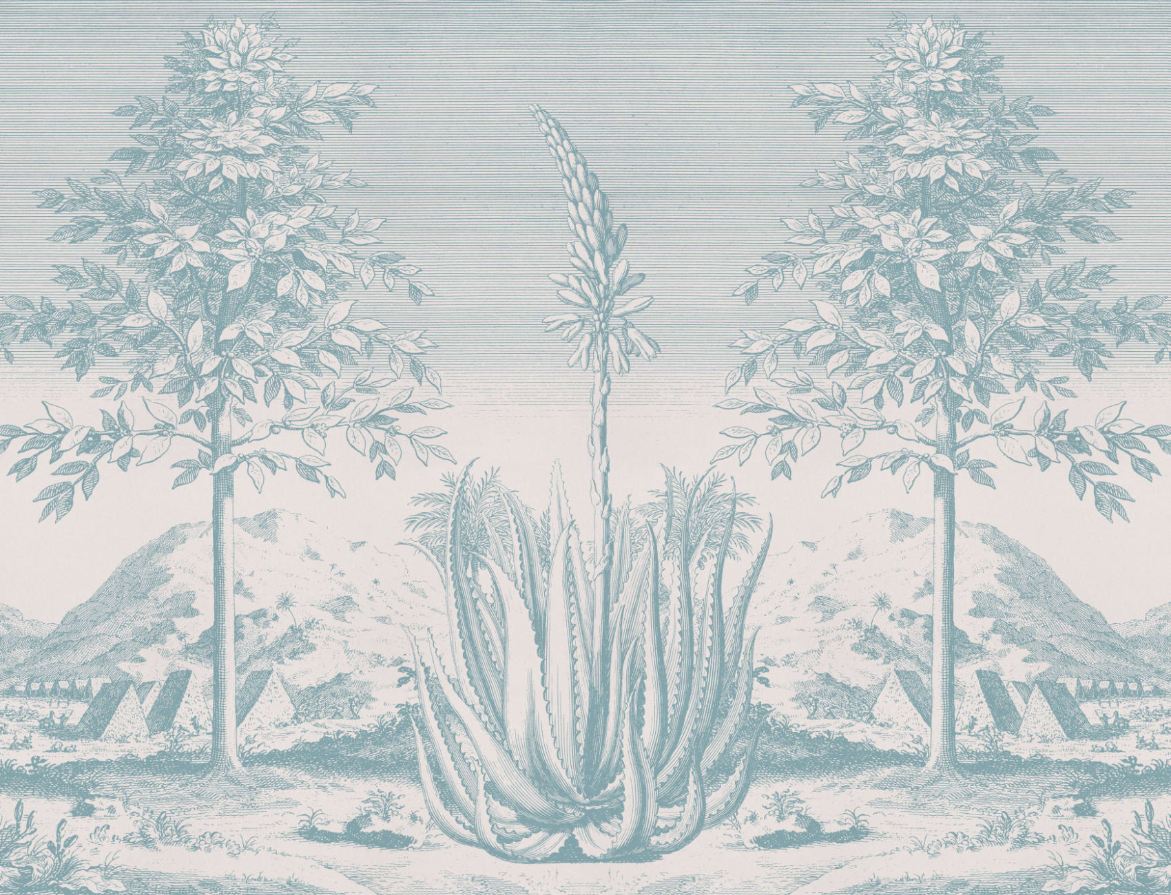 Blue Aloe Vera Botanical Mural