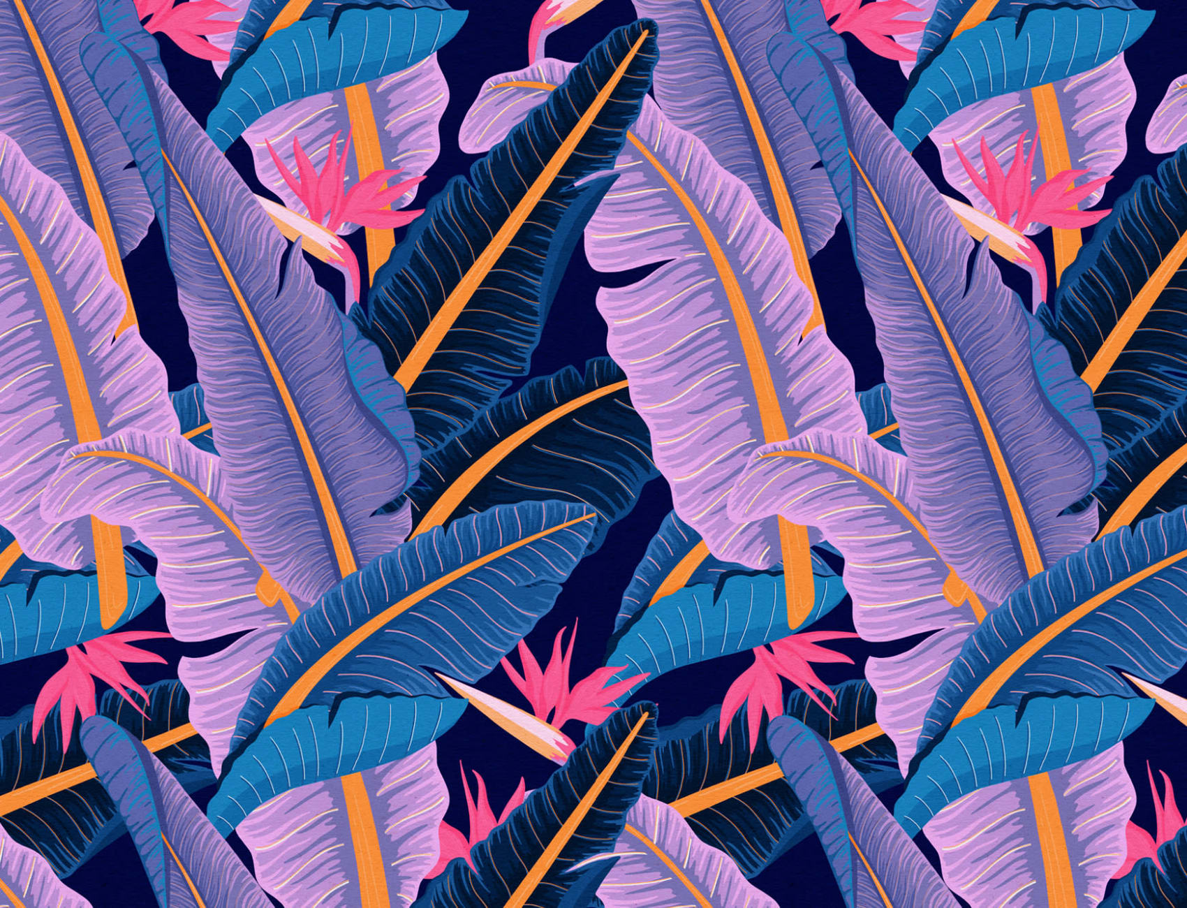 Blue Banana Leaf Pattern Tropical Wallpaper Mural