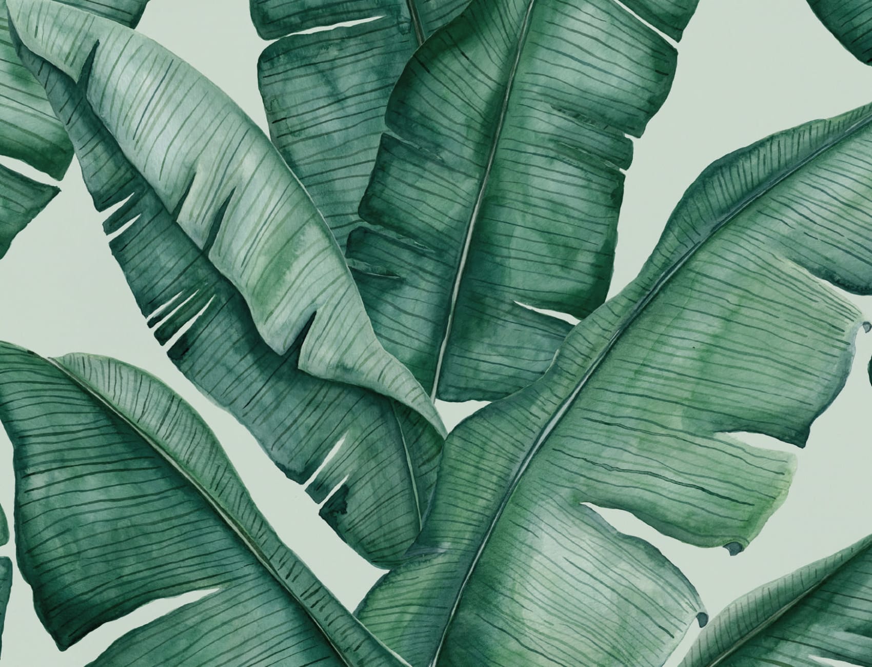 Watercolor Green Tropical Leaves Repeat Pattern Wallpaper