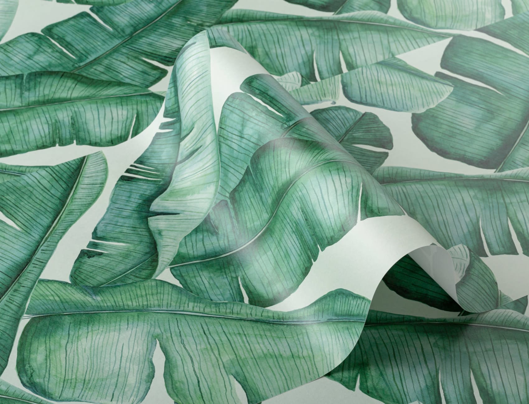 Watercolor Green Tropical Leaves Repeat Pattern Wallpaper
