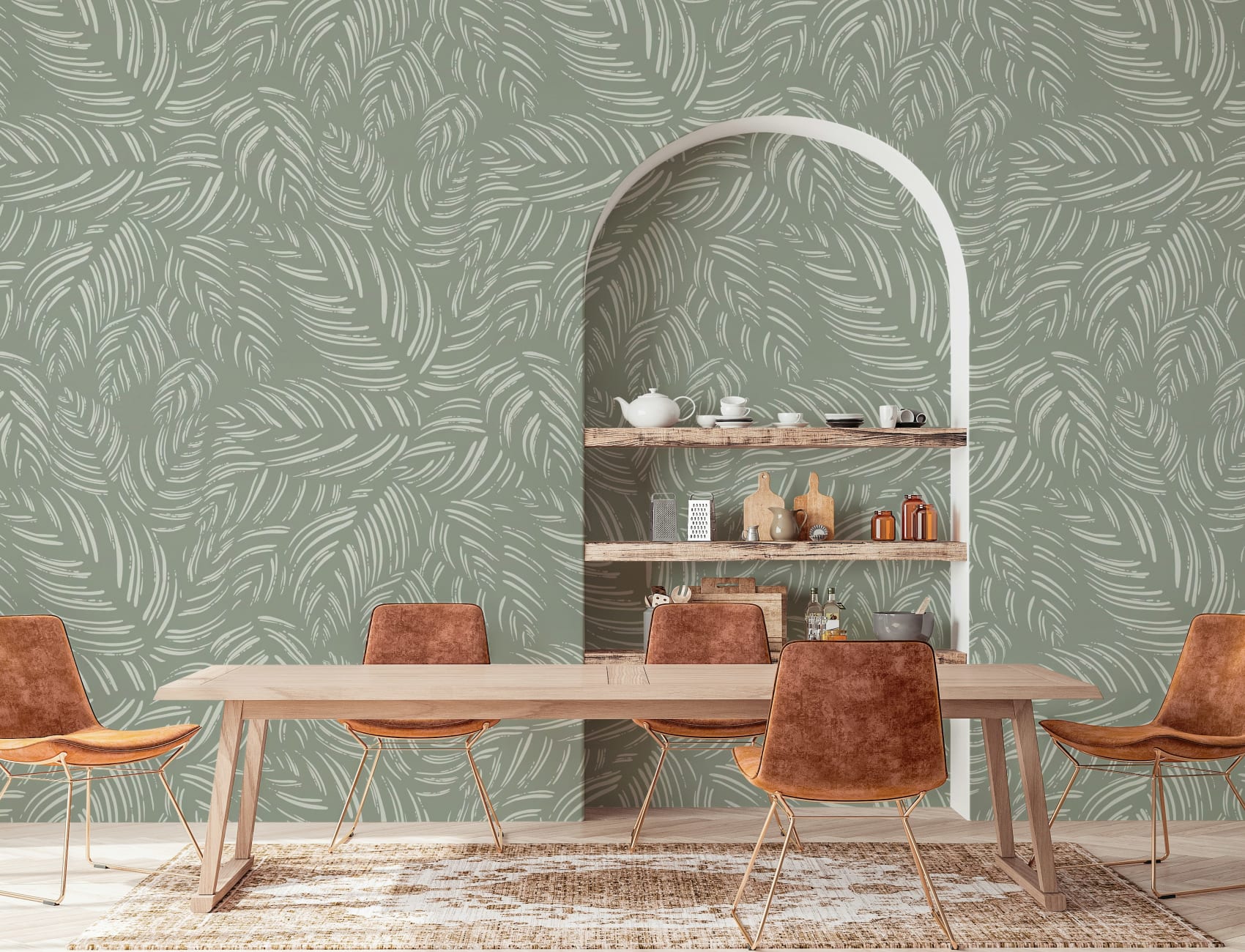 Grønt Calathea bladmønster fototapet