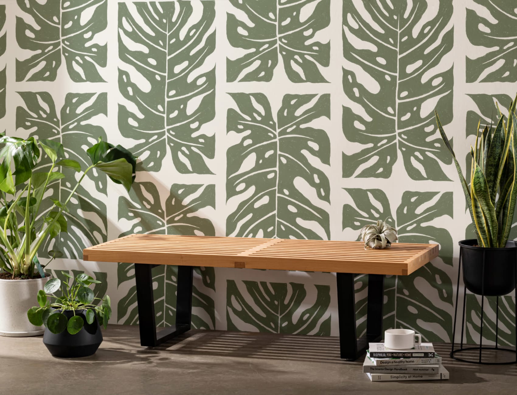 Green Repeat Tiled Monstera Leaf Wallpaper Mural