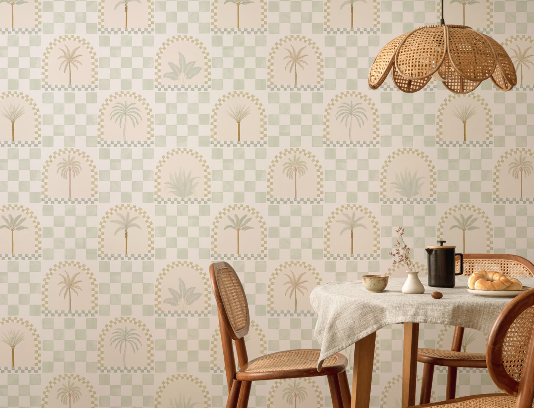 Green Mediterranean Palms Tile & Arch Mural