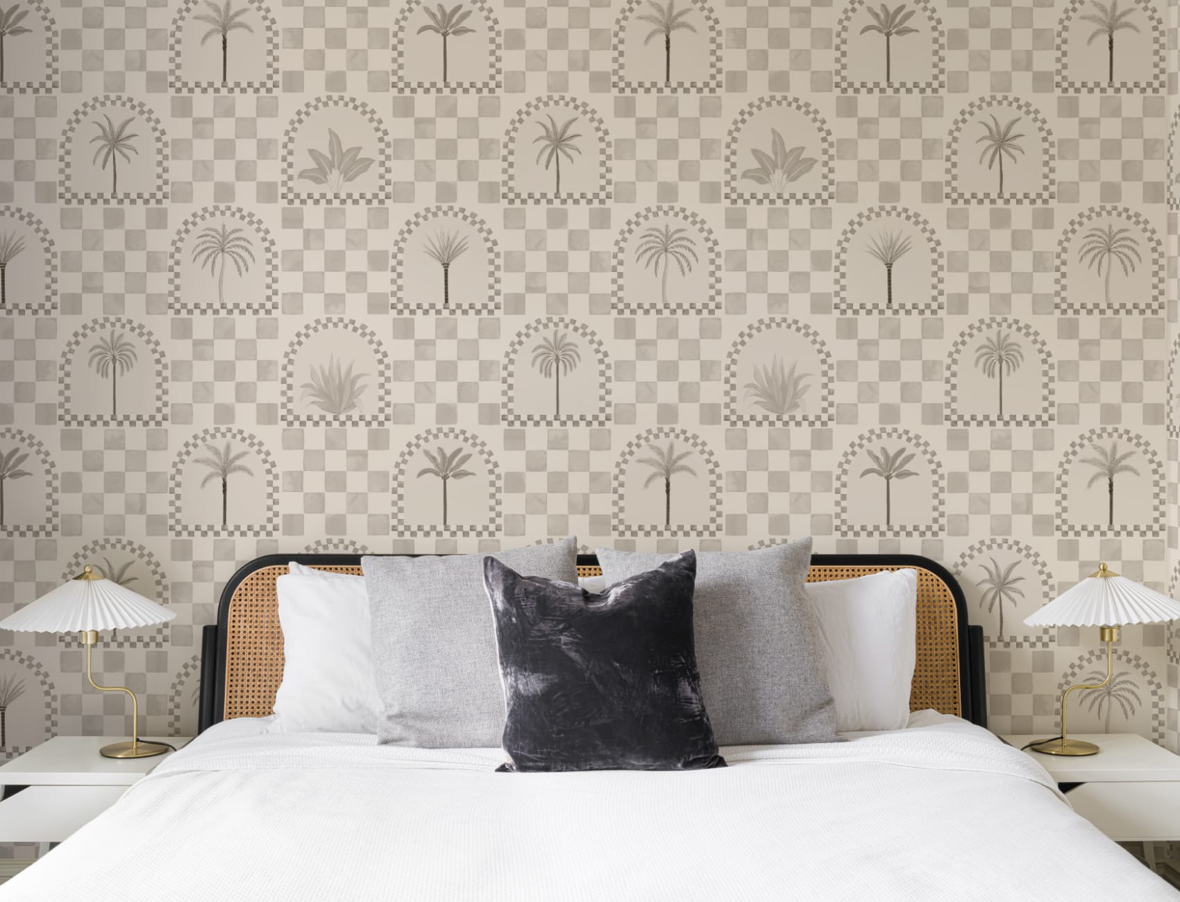 Neutral Mediterranean Palms Tile & Arch Mural