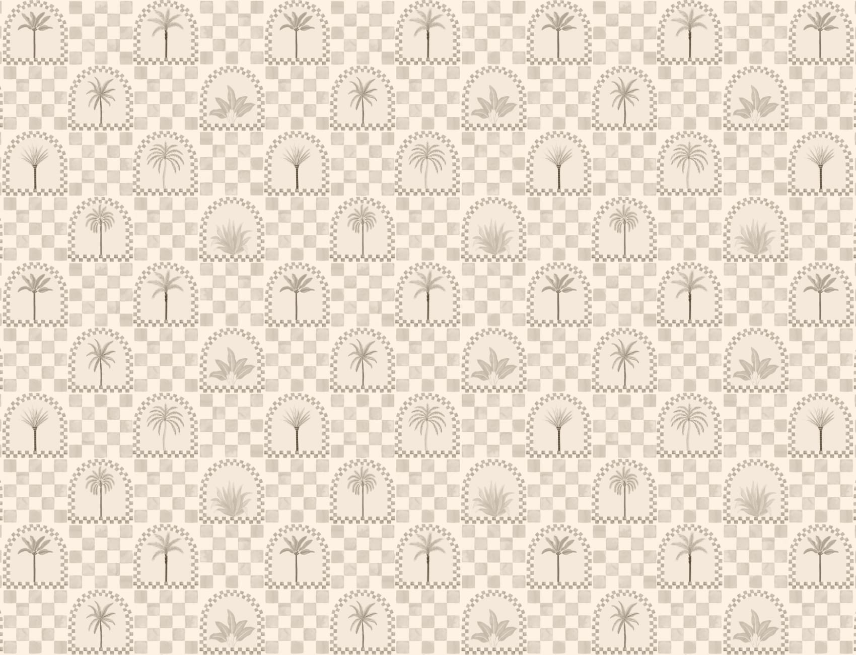 Neutral Mediterranean Palms Tile & Arch Mural
