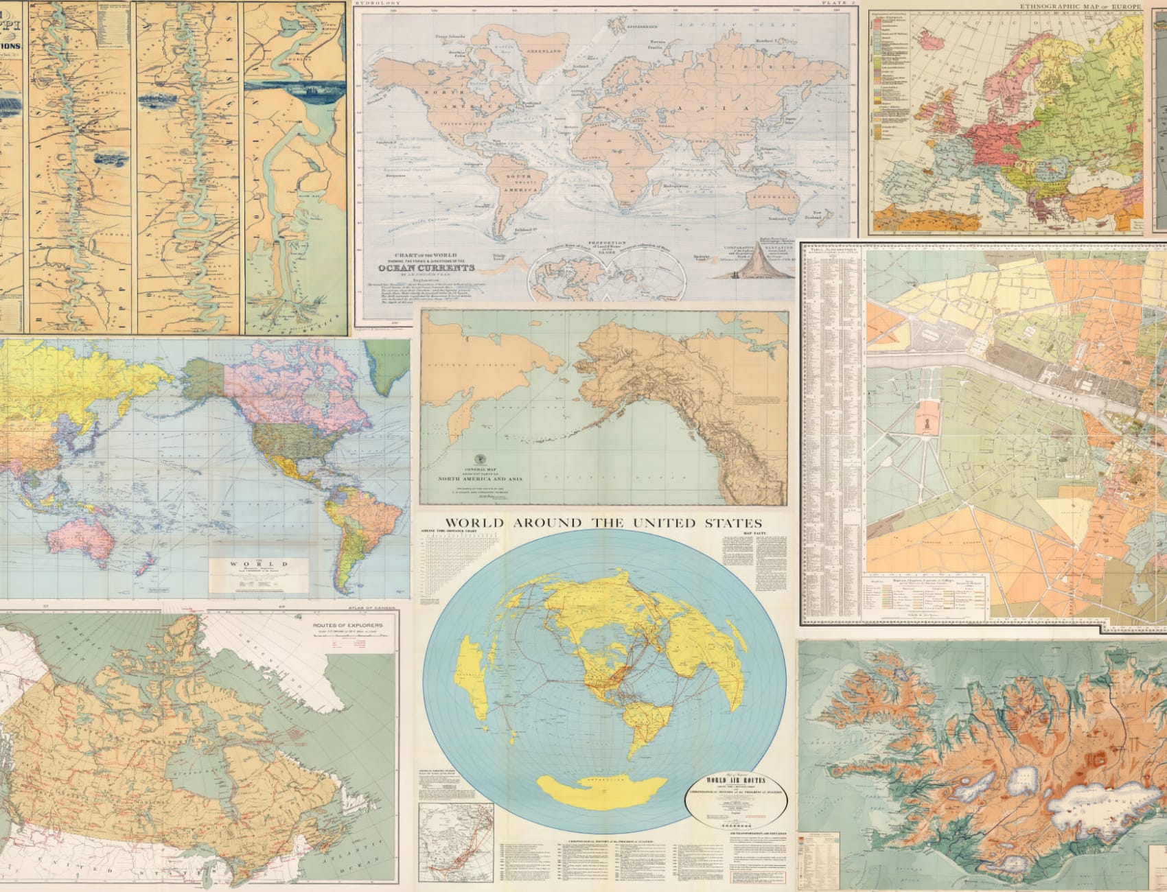 Vintage World Map Colaj Wallpaper Mural