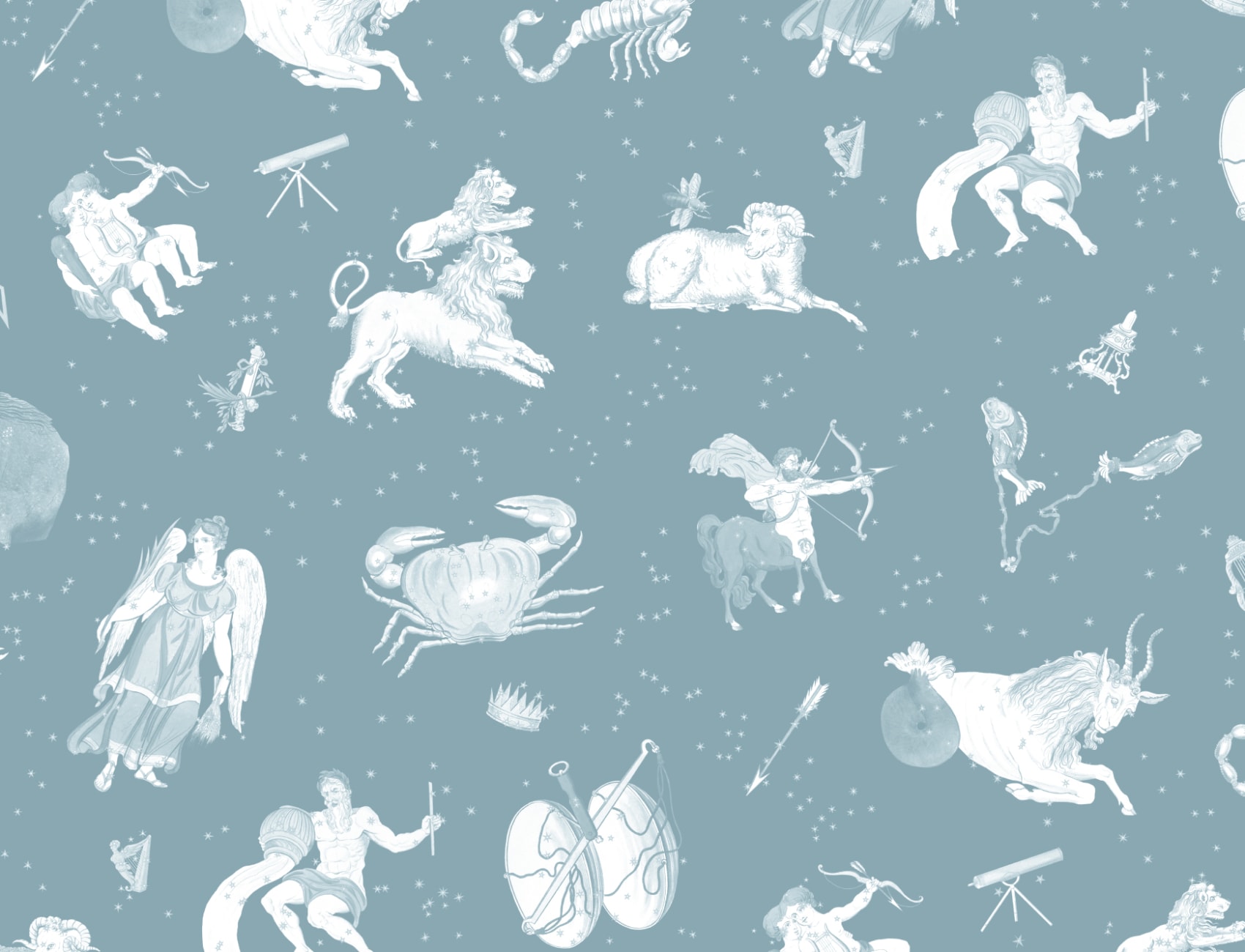 Blue Illustrated Astrological Star Signs Mural