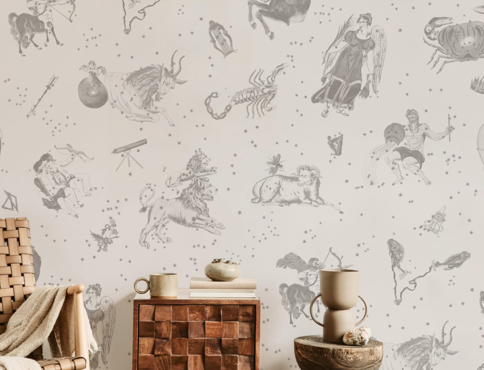 Gray Illustrated Astrological Star Signs Mural