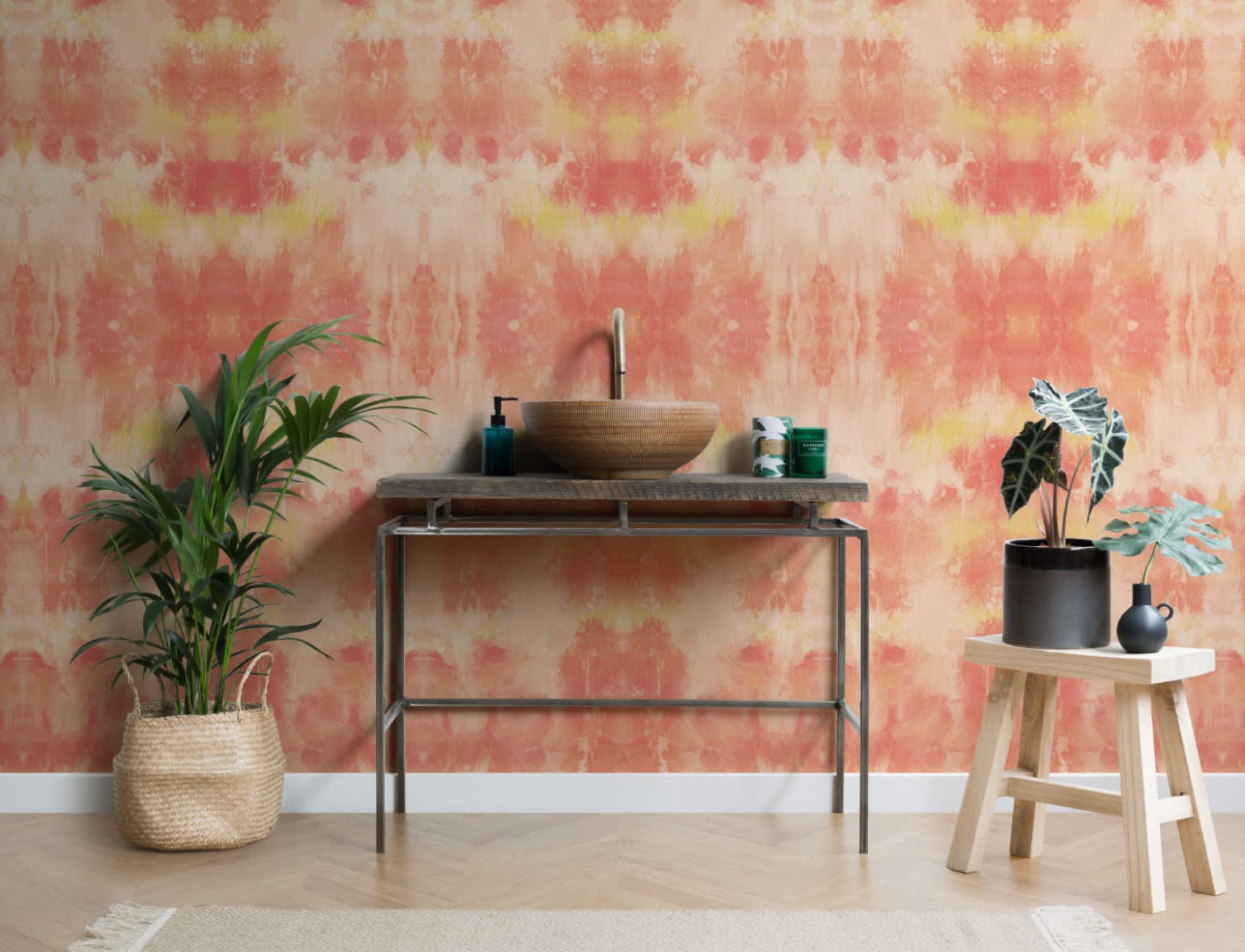 Bright Orange Tie Dye Print Wallpaper Mural