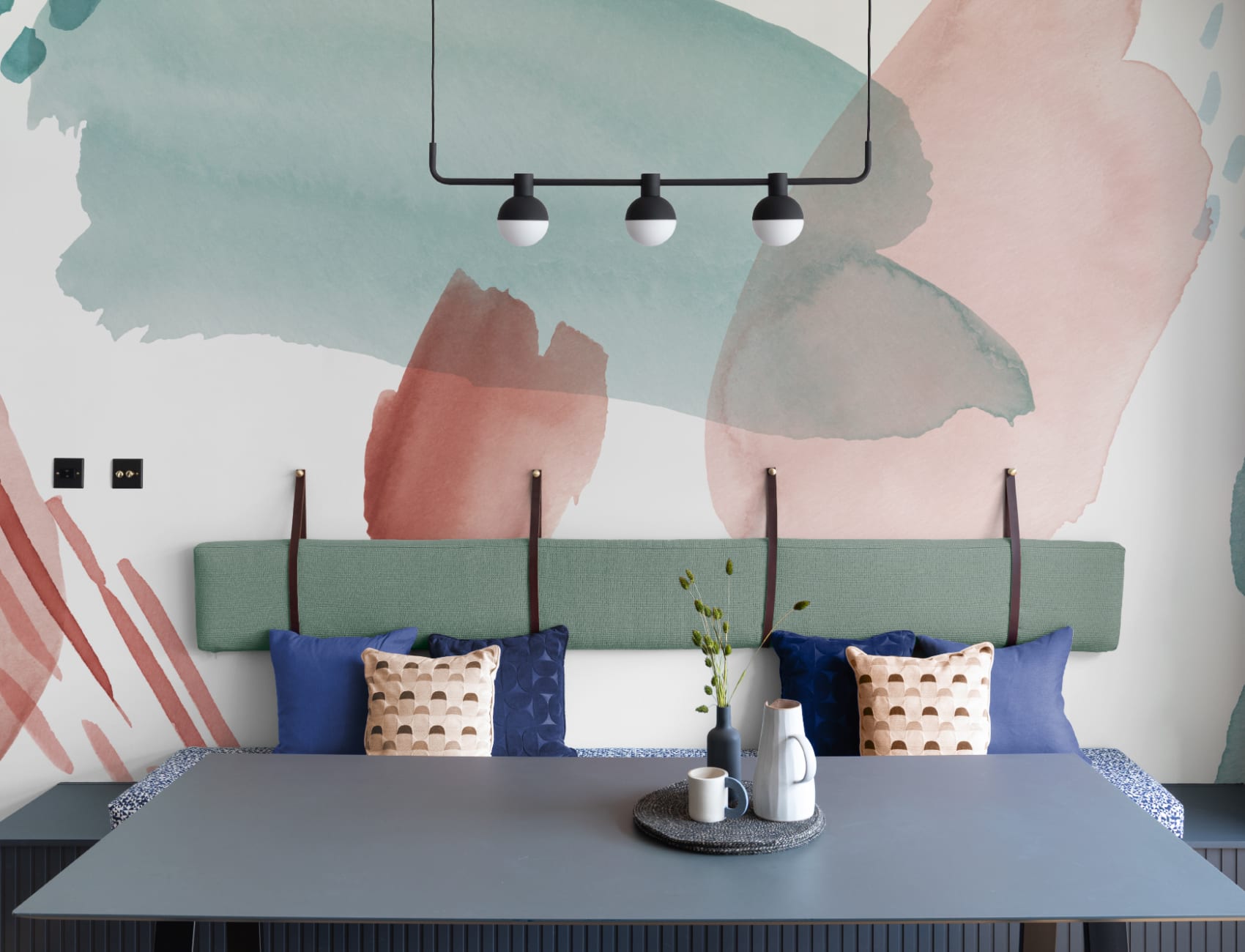 Blue & Pink Abstract Watercolor Paint Wallpaper Mural