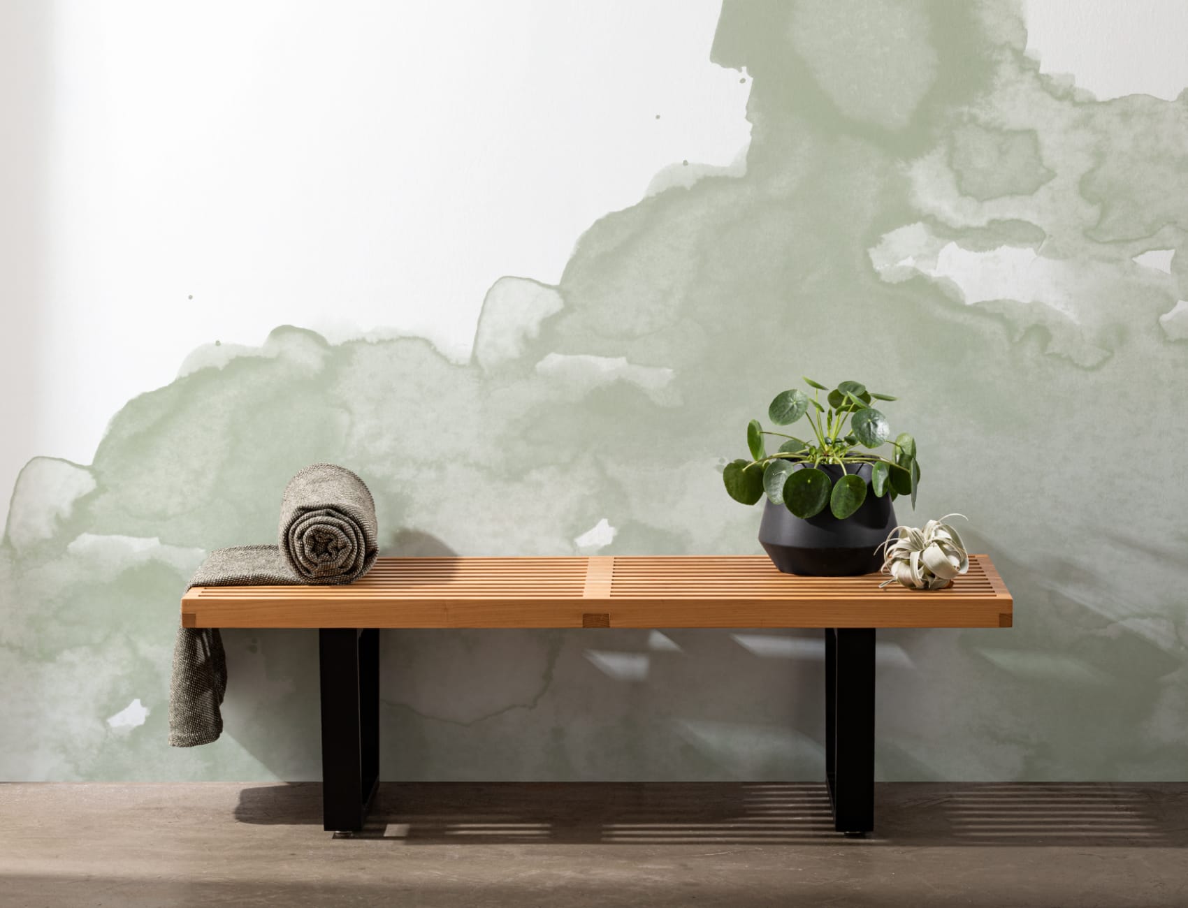 Mural nube a la acuarela en verde salvia