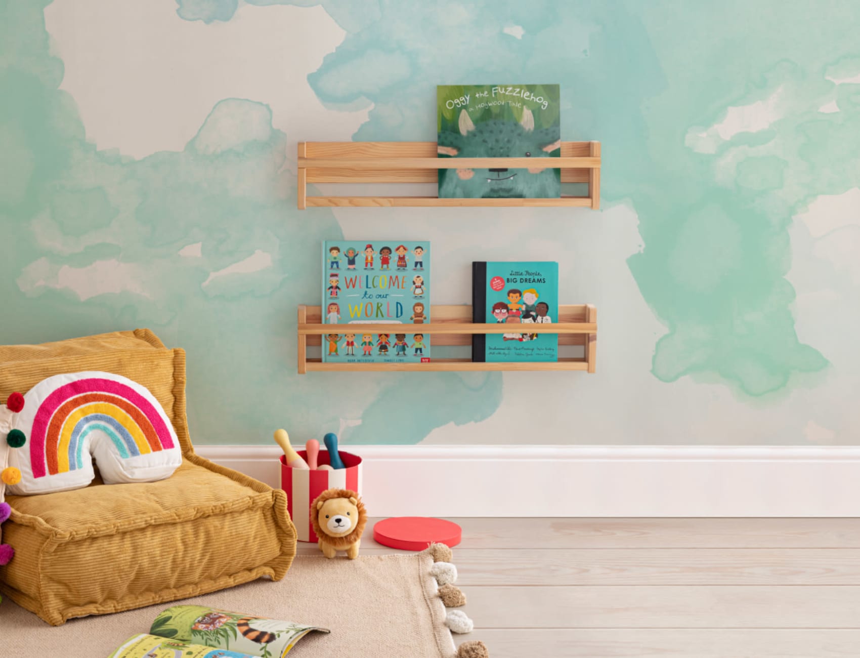 Pastel Green & Blue Ombre Watercolor Inkspill Wall Mural