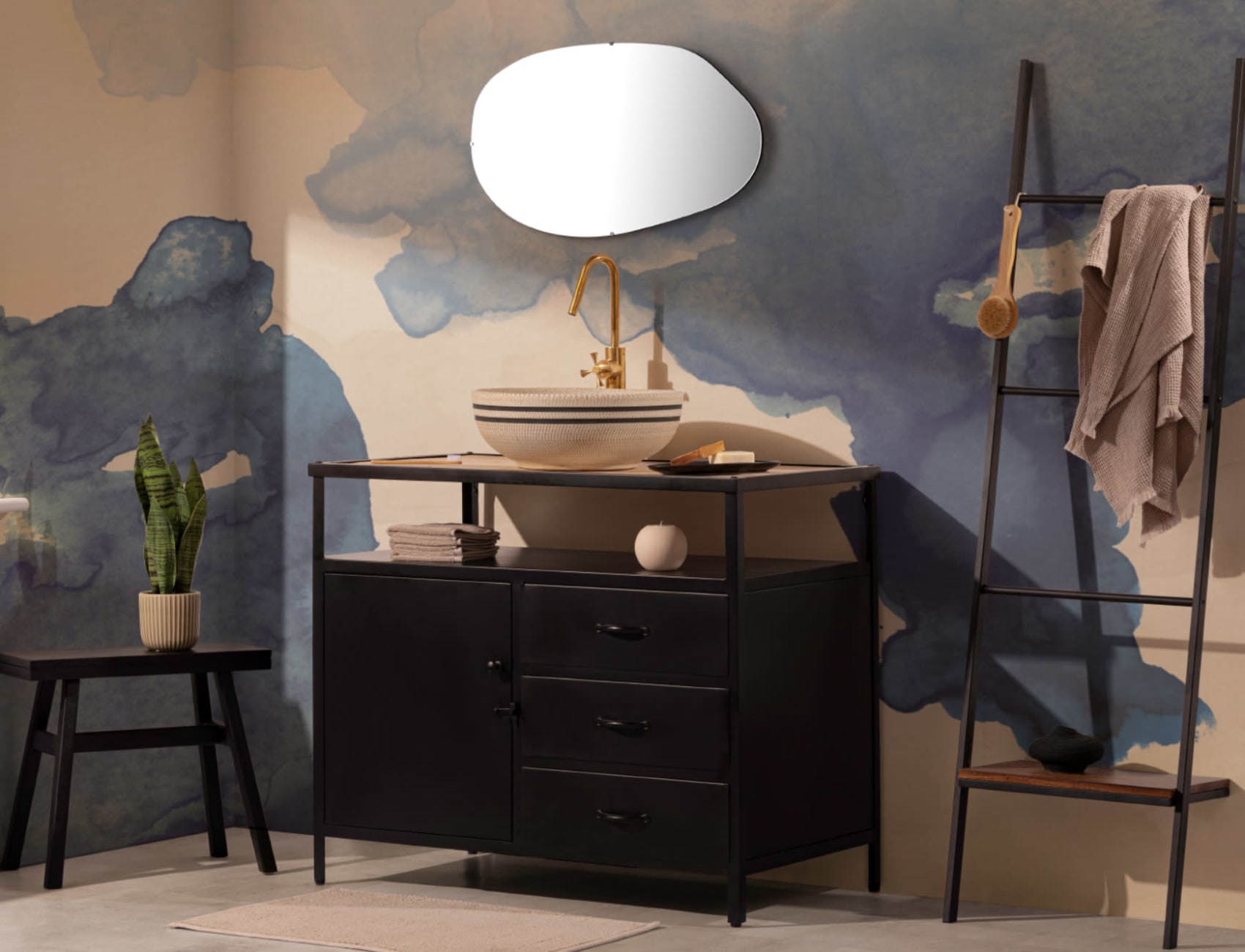 Blue Ombre Watercolour Inkspill Wall Mural