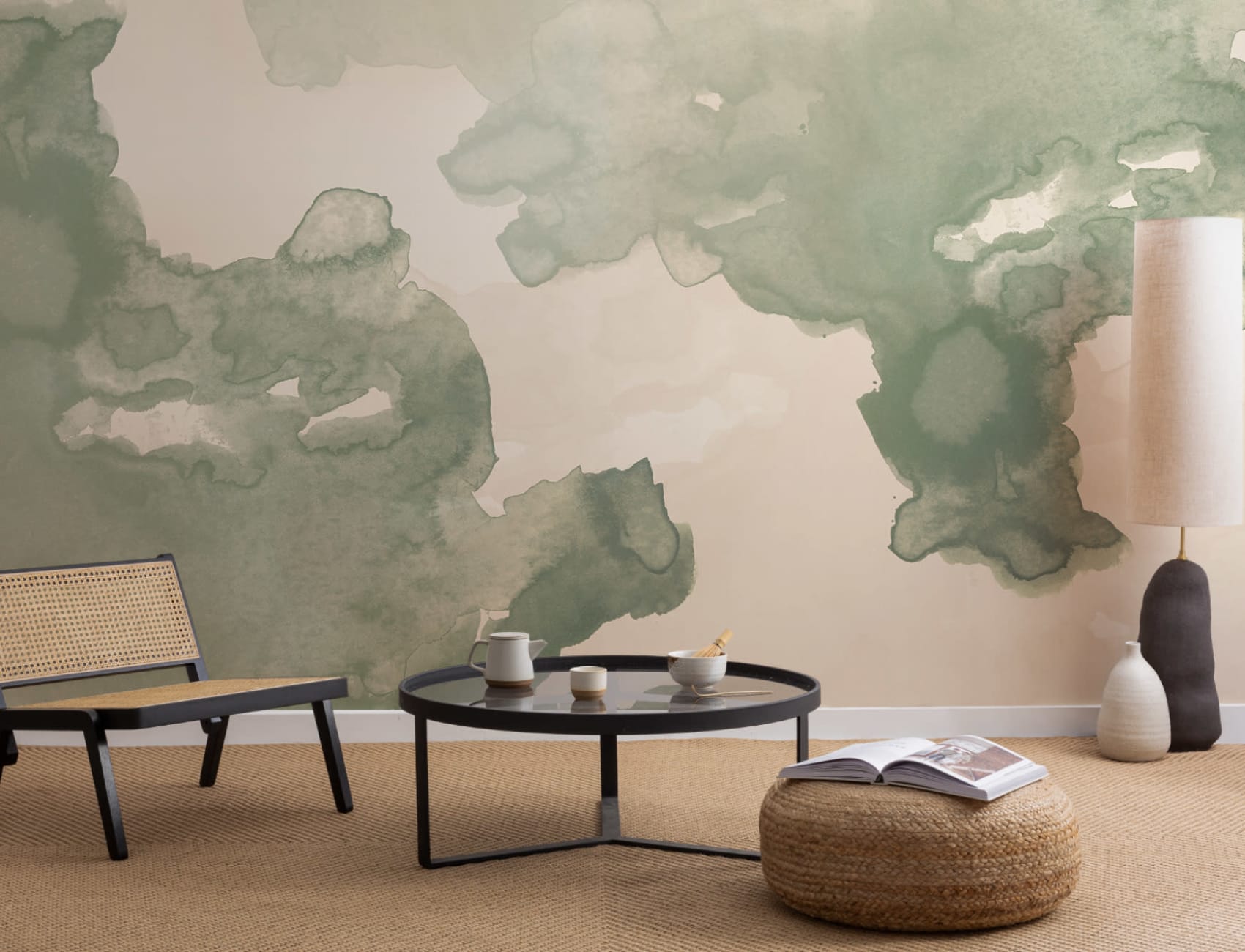 Panoramique taches d’aquarelle en vert