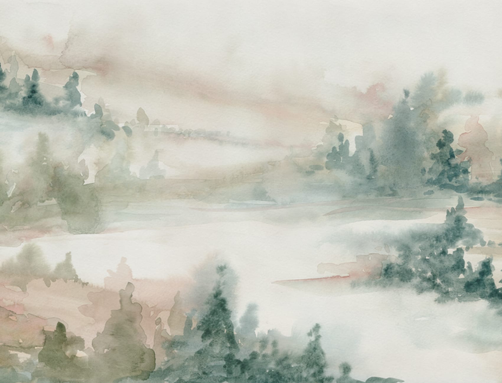 Pastell viskande naturlandskap mural-tapeter för fridfulla utrymmen