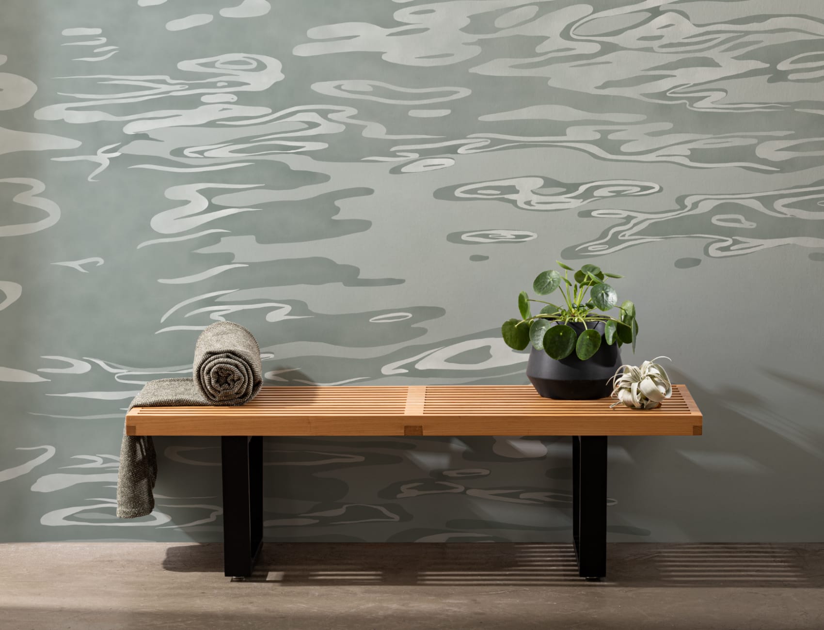 Green Hand Painted Water Rippling Effect Mural