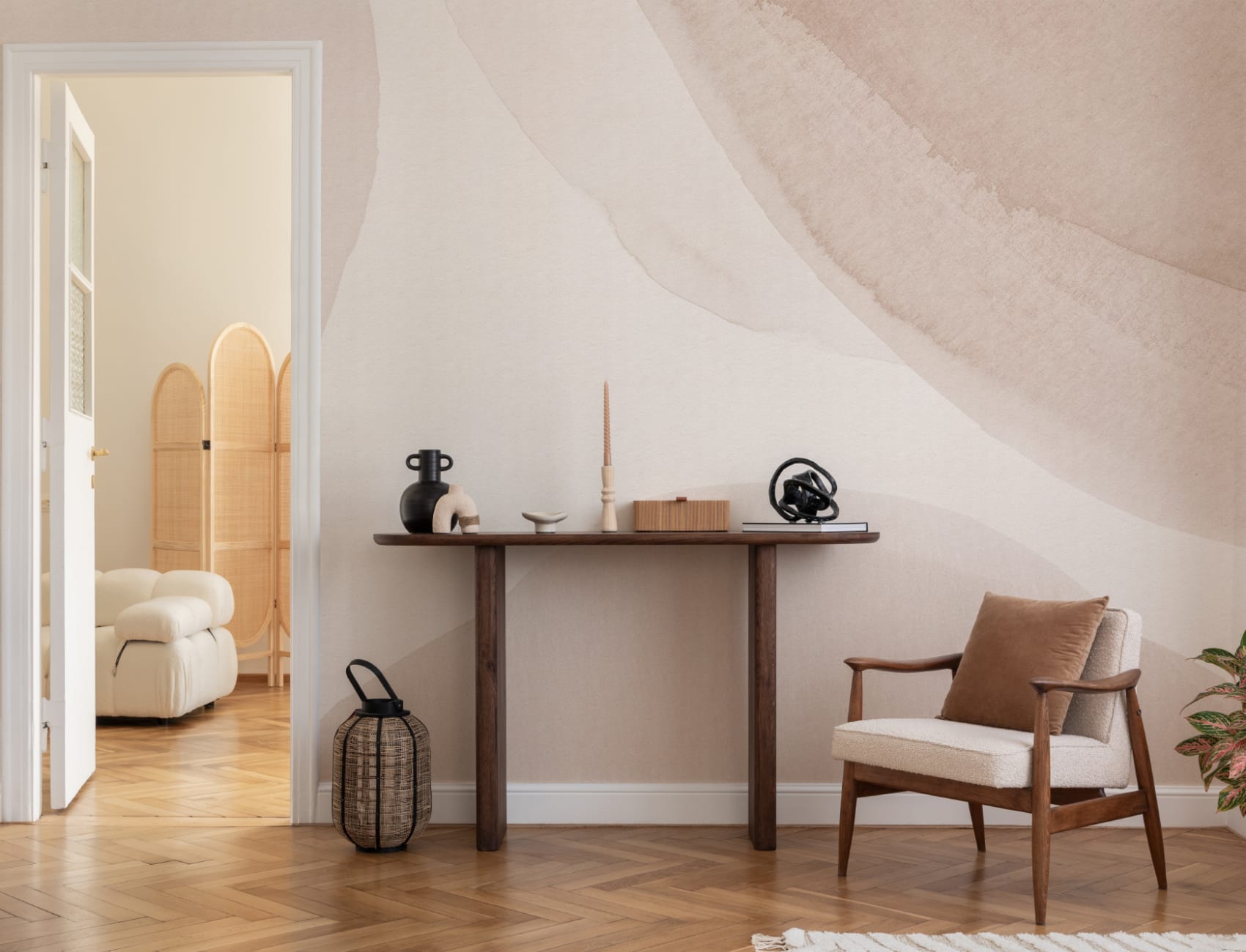 Neutral Calming Watercolor Shapes Abstract Mural