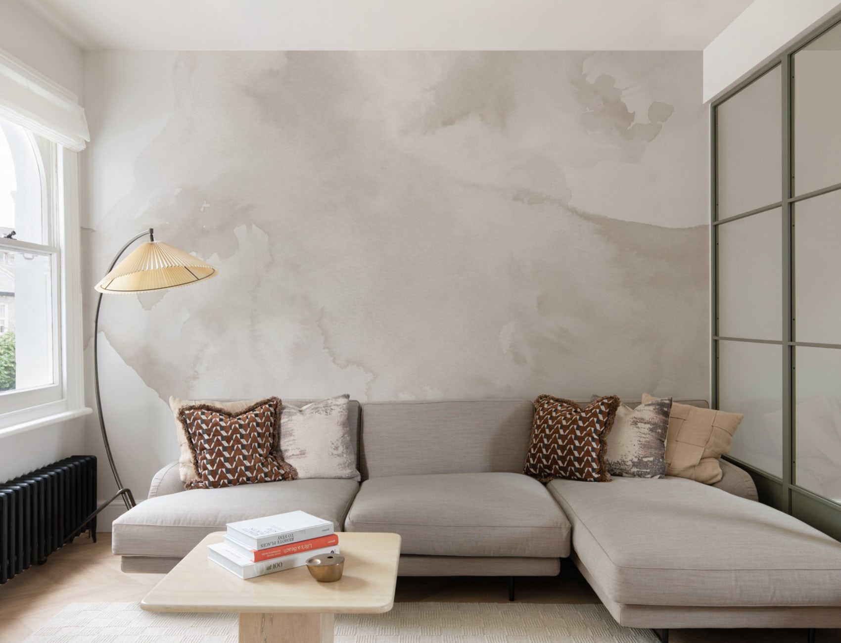 Beige Swilling Abstrakt Akvarell Mural-tapeter
