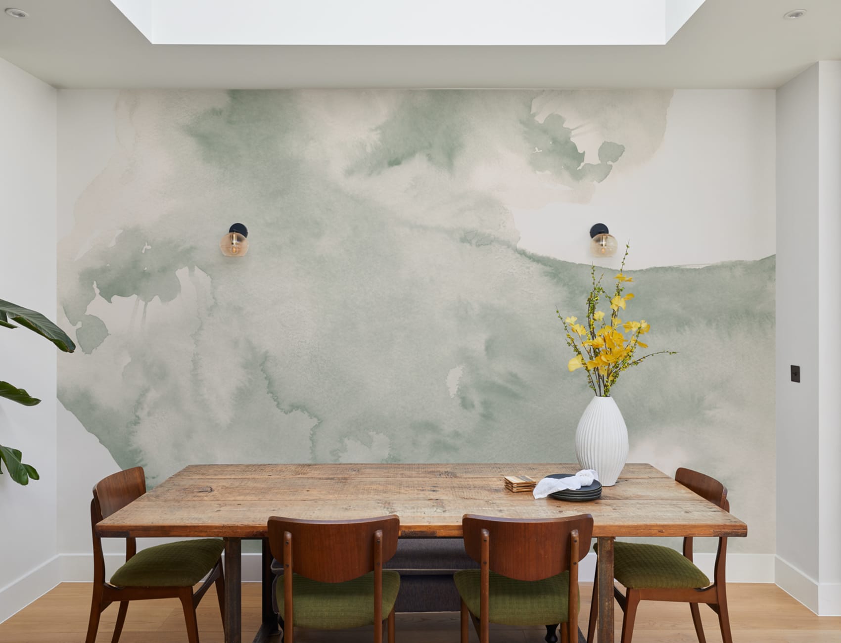 Green Swilling Abstract Watercolour Mural