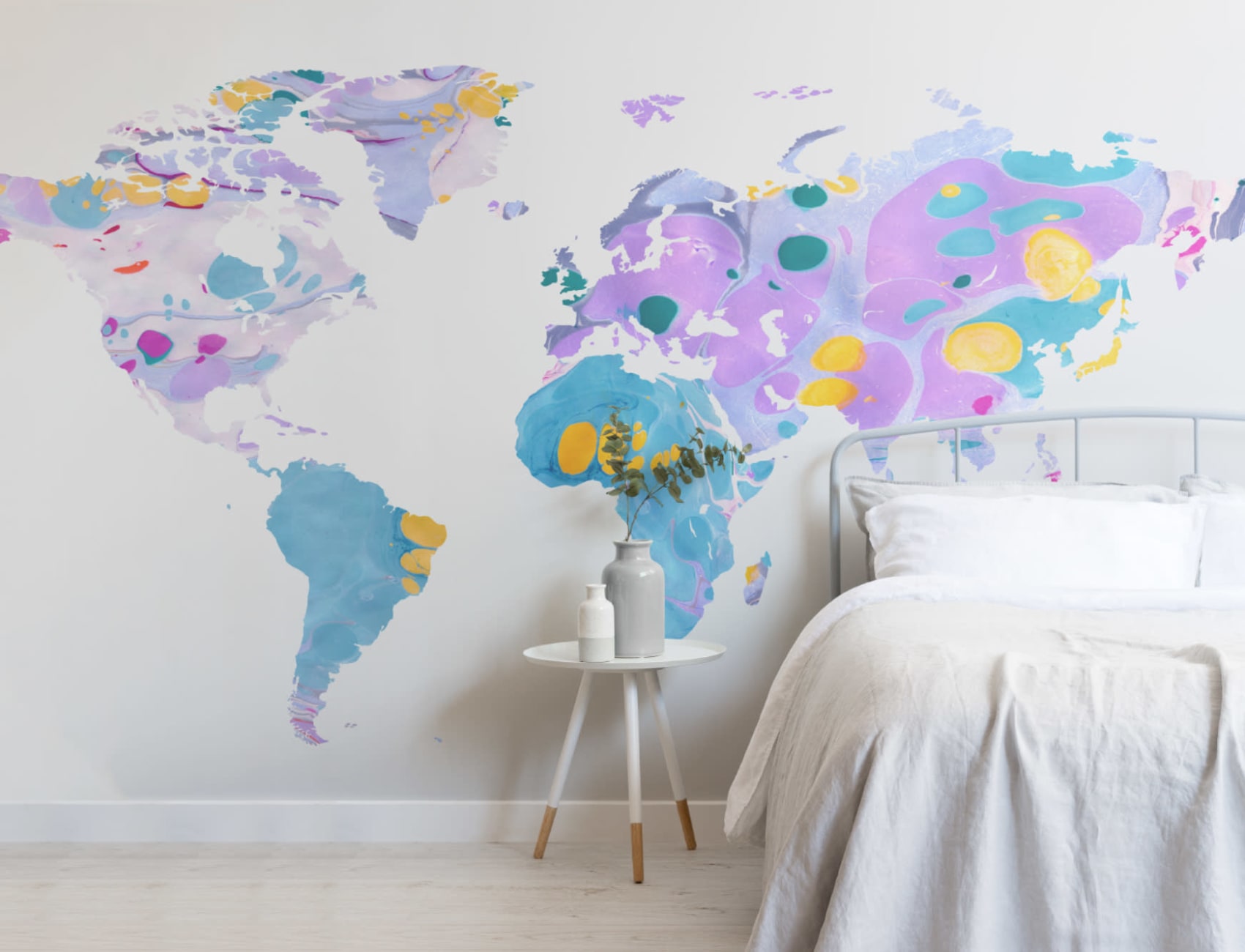 Multi-Colored Marble World Map Wallpaper Mural