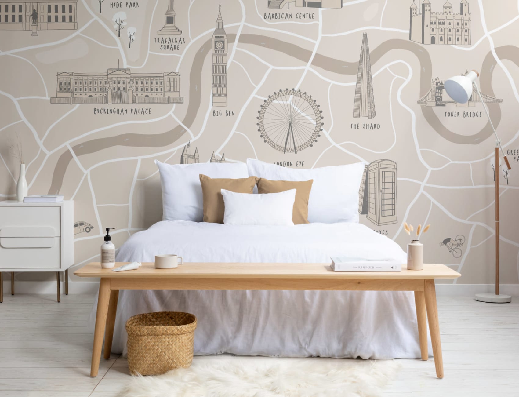 London City Street Map Illustrated Landmarks Wallpaper Mural