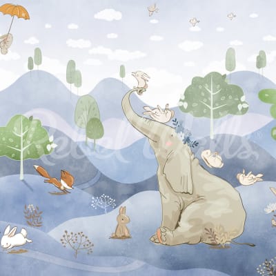 Elephant and Friends, Blue pattern image