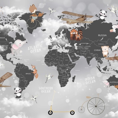 Animal World Map, Gray pattern image