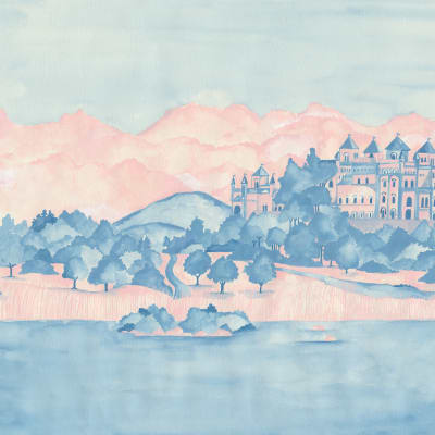 Castle By The Lake, Pink & Blue pattern image