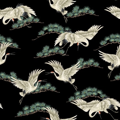 Flying Cranes, Black - Rebel Walls