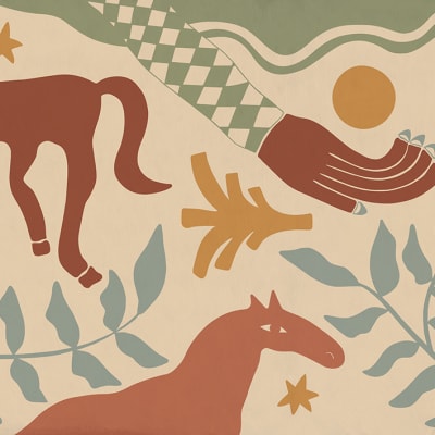 Emmas Horses, Red & Green pattern image