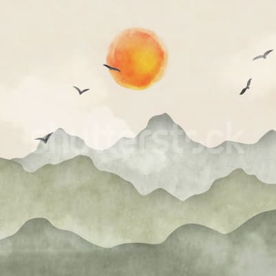 Aquarelle Mountains, Green pattern image