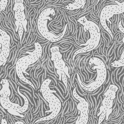 Cute Otters, Gray pattern image
