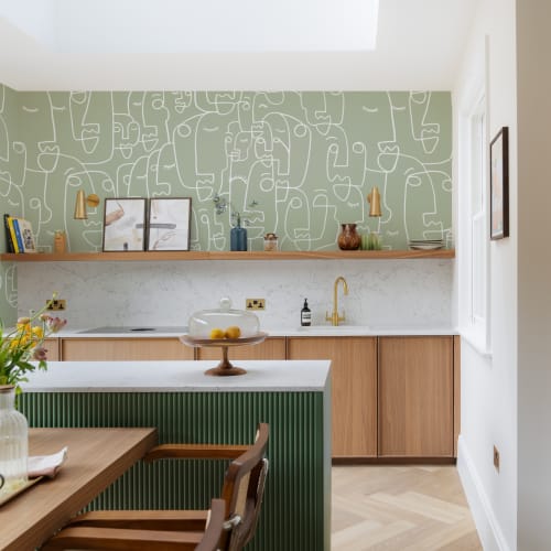 Sage & Wit Gezicht Behang Muurschildering
