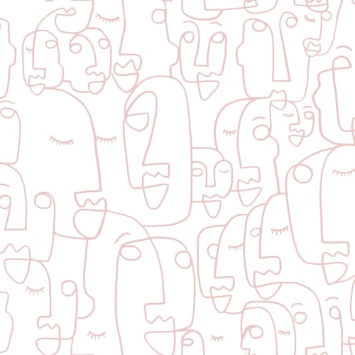 Large Dusty Pink Line Drawing Face Wallpaper Mural