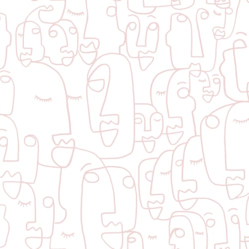 Dusty Pink Line Drawing Face Wallpaper Mural