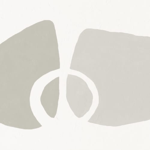 Hand-Painted Abstract Form Mural in Soft Beige with Plaster Texture