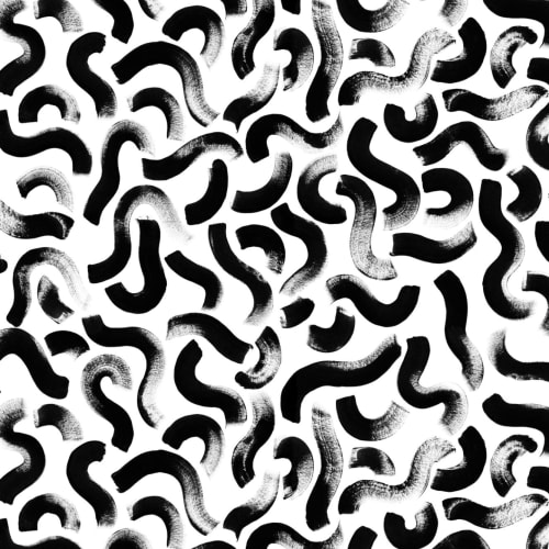 Abstract Black Painted Squiggles Repeat Pattern Wallpaper