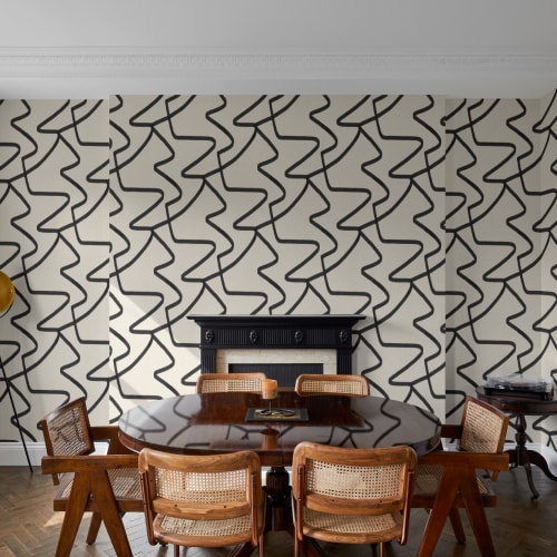 Black and Neutral Abstract Lines Repeat Pattern Wallpaper