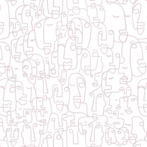 Pink Abstract Face Line Drawing Repeat Pattern Wallpaper