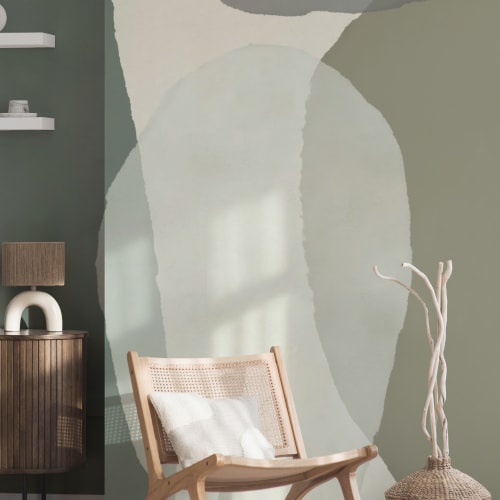 Green Abstract Ripped Paper Wallpaper Mural