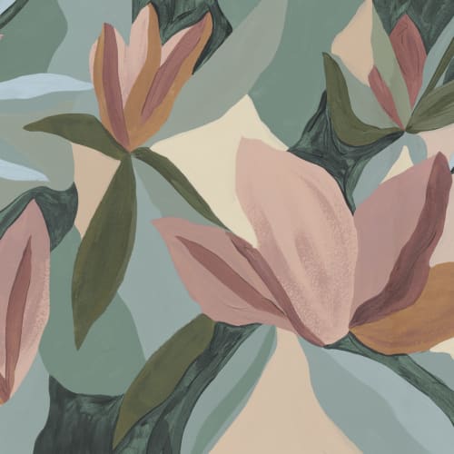 Veelkleurige moderne botanische bloemen natuur muurschildering