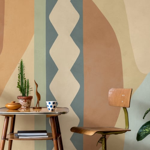 Multicolor Abstract Geometric Classic Mural with Retro Vibes
