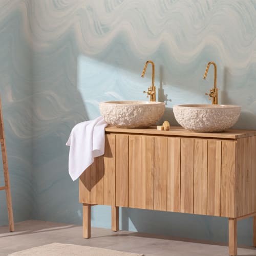 Blue Painted Wavy Brush Strokes Wall Mural