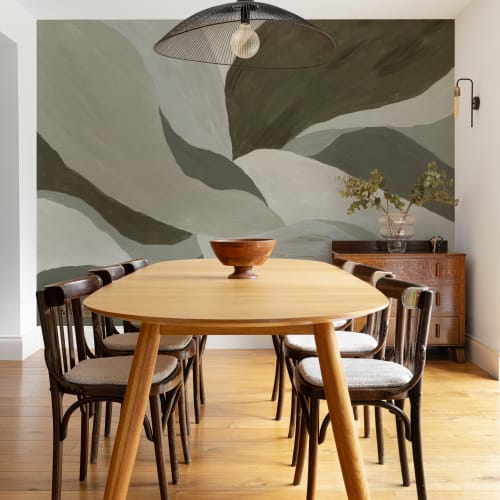 Green Abstract Painted Leaf Mural